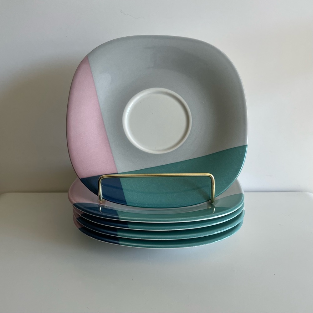 Vintage Mikasa Tempo Eighty VIDEO Color Block Saucers Set of 5